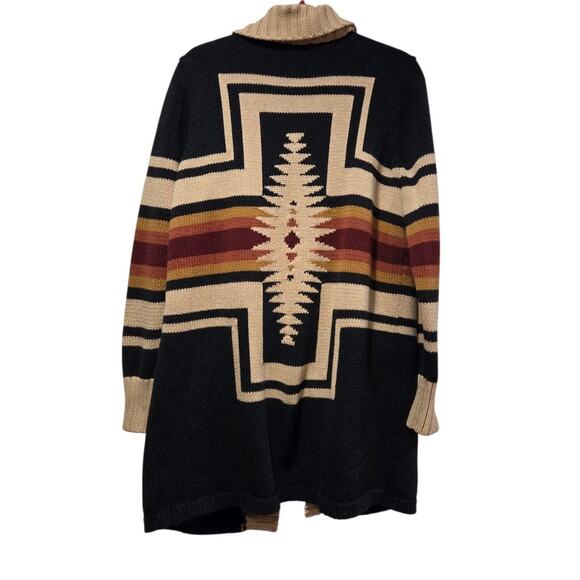 PENDLETON Harding Open Front LONG Cardigan Sweater Aztec Cotton Wool Women's L - Picture 5 of 12
